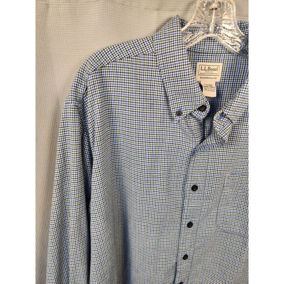 GUC LL Bean XL Long Sleeve Button Down Blue Black Green Houndstooth 298276 - Picture 2 of 6